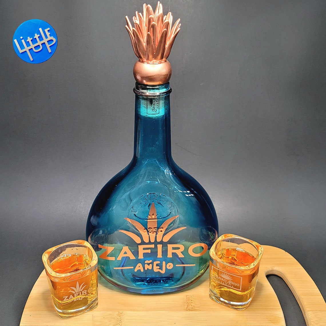 Zafiro Añejo Tequila Bottle and Topper With 2 Shot Glass Set Etsy