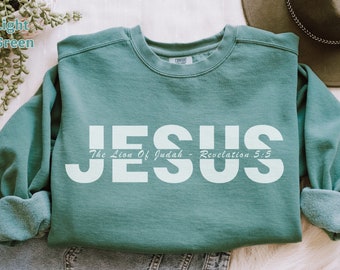 Jesus Lion of Judah Unisex Crewneck Sweatshirt Bible Verse Religious Womens Gift Church Apparel Christian Comfort Colors Mens Fall
