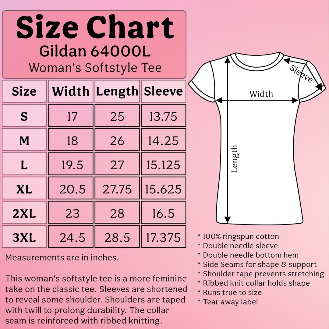 Gildan 64000L Size Chart, Gildan 64000 L Size Guide, Detailed Product