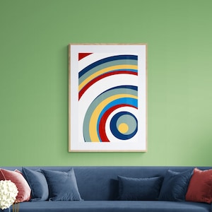 Wall Art Print/Poster - &quot;Spiral One&quot; in Color &quot;San Francisco&quot; (Green, Yellow, Red, Blue, White) - Modern Geometric Pattern Abstract Minimal