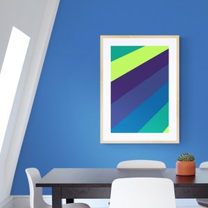 Wall Art Print/Poster - &quot;Burst One&quot; in Colour &quot;Peacock&quot; (Blue, Green, Purple, Lime, Navy) - Modern Geometric Pattern Abstract Minimalist