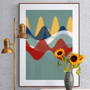 Wandbild/Poster - &quot;Rhythm One&quot; in der Farbe &quot;San Francisco&quot; (Grün, Blau, Gelb, Rot, Weiß) - Modern Geometrisches Muster Abstrakt Minimal&quot;