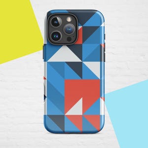 Funda resistente para iPhone con diseño de paletas isósceles (azul, rojo, azul marino y blanco) (varios modelos de iPhone disponibles)