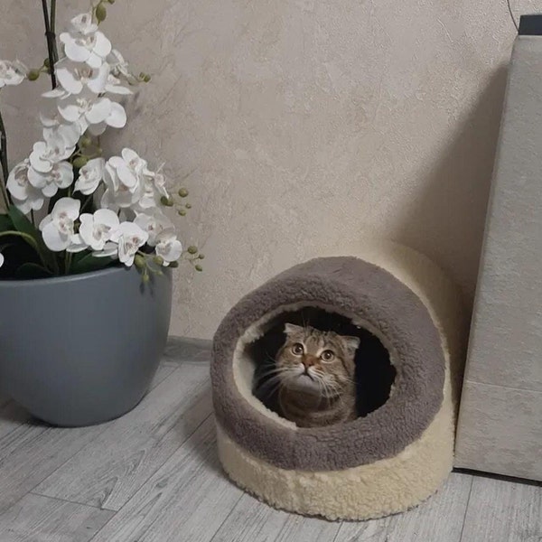 Wool cat bed Dog cave Kitty house Pet furniture Cat nest