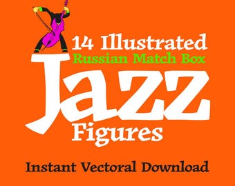 14 Illustrated Jazz Musician Figures, Post Card, Wall Art, Room Decor, Instant Digital Download