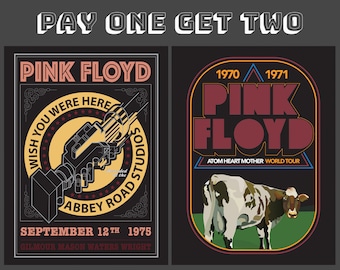 Pink Floyd, Atom Heart Mother, Wish You Were Here, Vintage Concert Poster Illustrations, Wall Art, Room Decor, Instant Digital Download