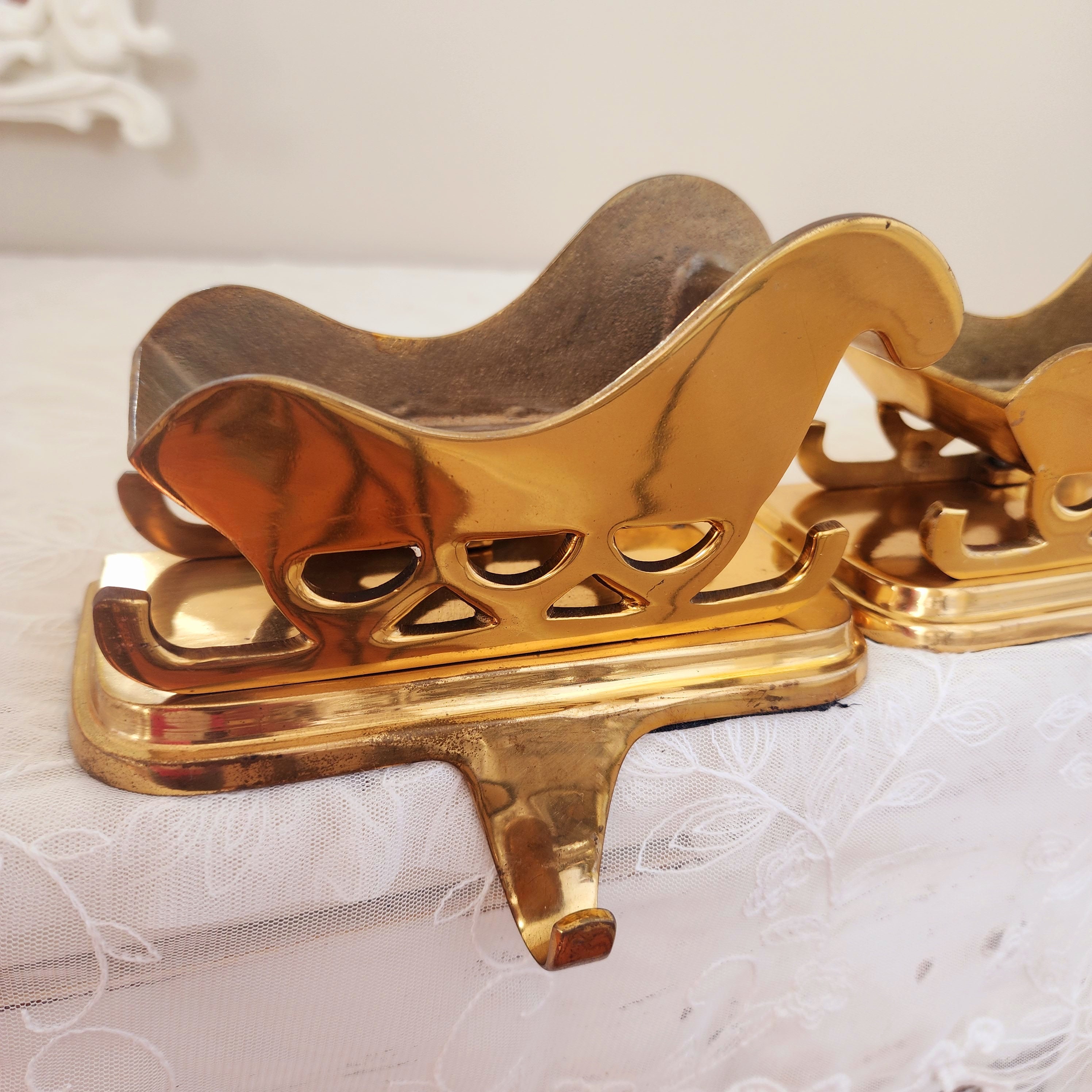 Heavy Brass Christmas Stocking Holders 2 Gift Box & 2 Sleigh L Etsy