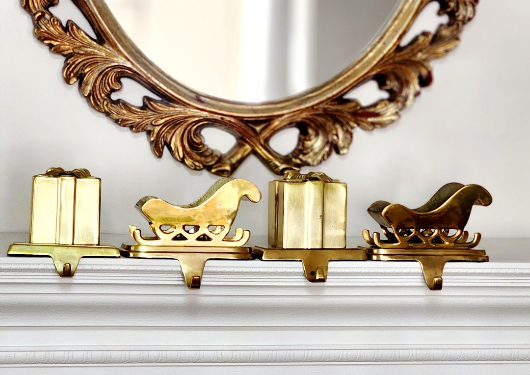 Heavy Brass Christmas Stocking Holders 2 Gift Box & 2 Sleigh L Etsy