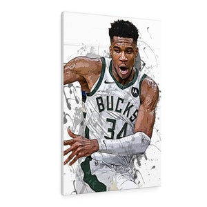 Giannis Antetokounmpo- Milwaukee Bucks - impressão em tela, impressão de arte esportiva, pôster de basquete, decoração infantil, presente de caverna masculina, embrulho
