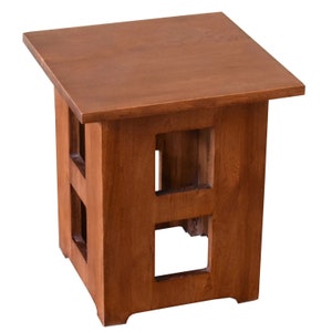 PrairieFurnitureShop - Mission Solid Oak Square End Table with Cut Outs - Michael's Cherry - Walnut