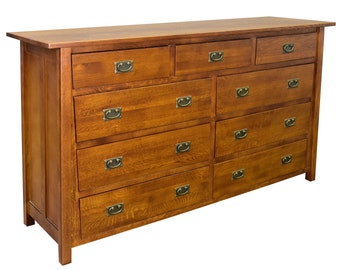 PrairieFurnitureShop - Mission 9 Drawer Dresser - Michael's Cherry - with and without Mirror