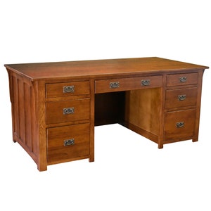 PrairieFurnitureShop - Mission Library Desk with File Cabinet Drawers - Michael's Cherry - Walnut