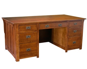 PrairieFurnitureShop - Mission Library Desk with File Cabinet Drawers - Michael's Cherry - Walnut