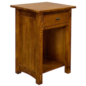 PrairieFurnitureShop - Mission Solid Quarter Sawn Oak 1 Drawer End Table - Michael's Cherry - Walnut