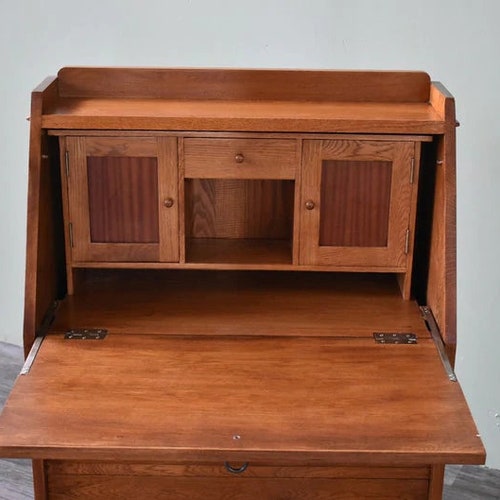 Arts and Crafts Mission Solid Oak Secretary Desk Light Brown Etsy