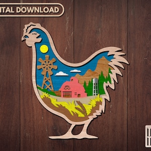 Chicken Farmhouse Laser Cut Files, Layered Chicken Farm Laser Cut, Barn SVG, Glowforge Farm Sign, Door Sign Laser, Farm Barn Svg, Dxf File