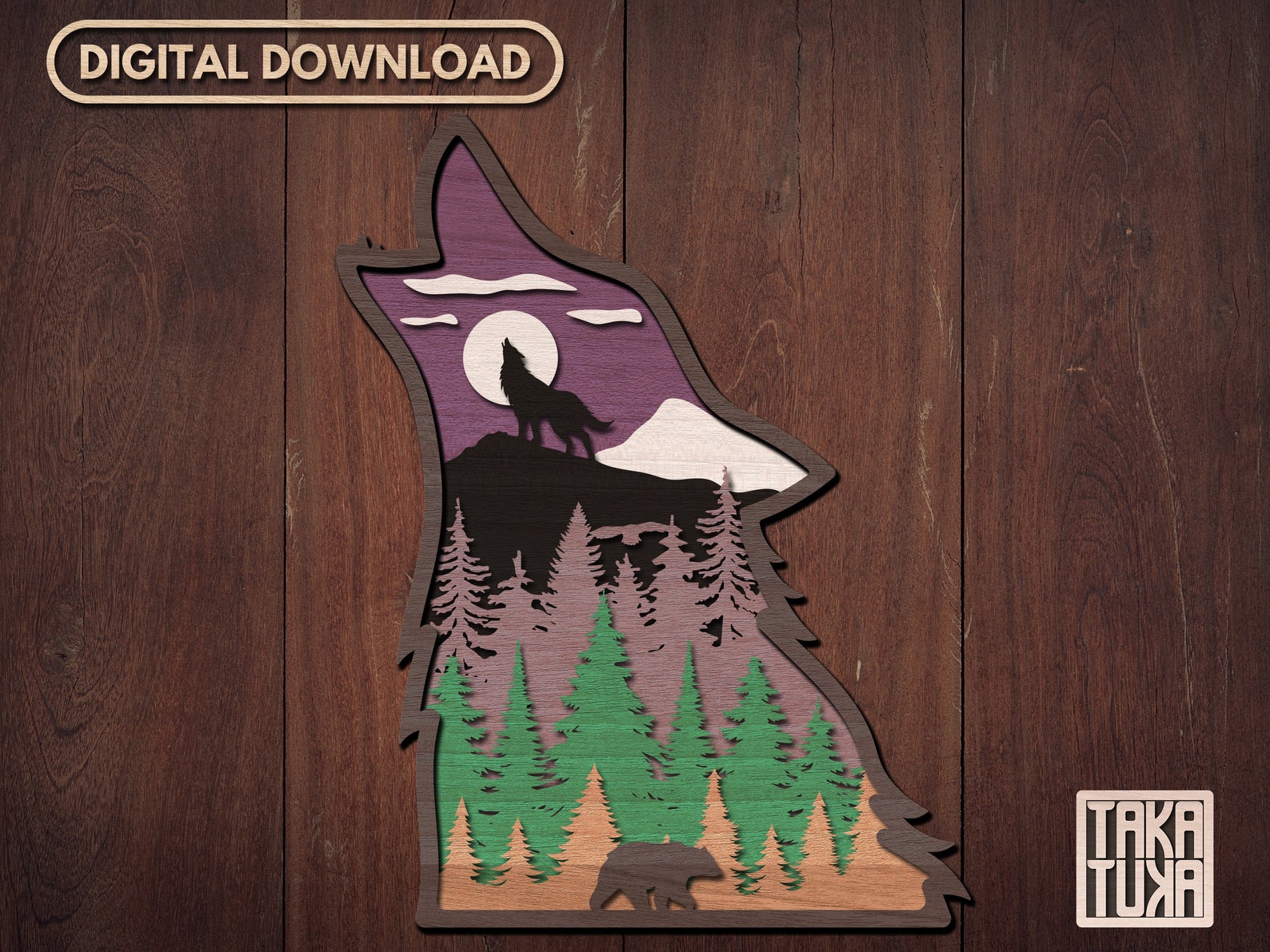 Wolf Laser SVG Laser Cut File 3d Shadowbox Wolf Cut File Etsy