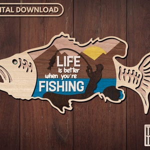 Layered Fish Wall Decor SVG Glowforge, Fishing Door Sign Laser Cut Files, Multi Layer Wildlife Wall Decor, Bass Fish DXF, SVG, Funny Laser