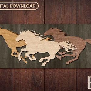 Layered Horses Laser Cut File Glowforge, Horse Door Sign Laser Cut File, Wildlife Wall Decor, Horse DXF, SVG, Running Horses Laser File, DXF