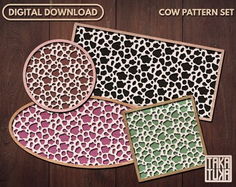 Cow Pattern Frame Laser Cut Files: SVG, DXF, PNG (Digital Download)