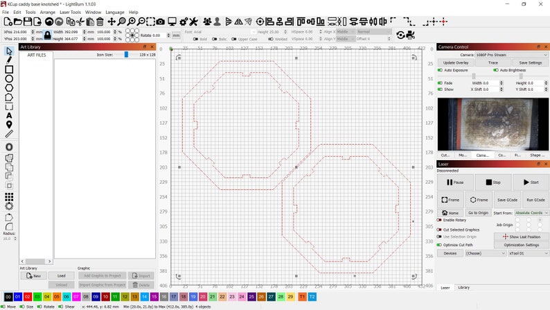 May include: A computer screen displaying a design program with two octagonal shapes outlined in red on a grid background.