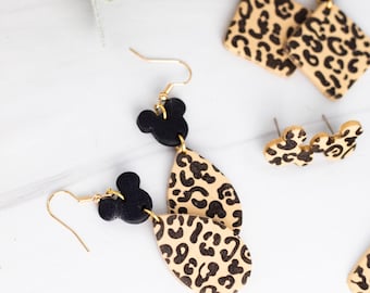 Estampado de ratón leopardo - Estampado de ratón oculto / Pendientes de arcilla polimérica / Pendientes mágicos / Hechos a mano / Hipoalergénicos / Ligeros / Regalo