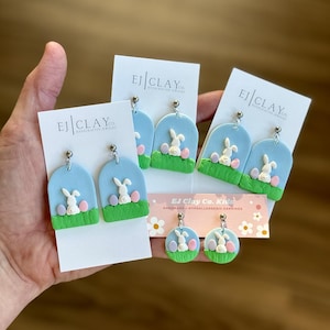 Easter Bunny Egg Dangles | Polymer Clay Earrings | Hypoallergenic | Lightweight | Gift | Spring Earrings | Easter Earrings | Kids Earrings