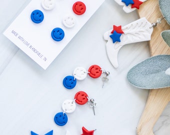 Red White & Blue Collection | Polymer Clay Earrings | Handmade | Hypoallergenic | Lightweight | Simple | Memorial Day | July 4th