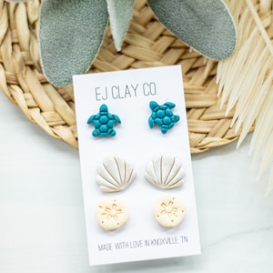 Ocean Inspired Stud Pack | Polymer Clay Earrings | Summer Earrings | Handmade | Hypoallergenic | Lightweight | Gift | Simple