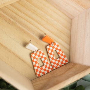 UT Mismatch Checkered Earrings | TN Football | Polymer Clay Earrings | Minimal Earrings | Handmade | Hypoallergenic | Lightweight | Gift