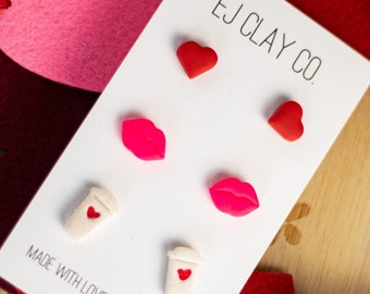 Valentine Stud Pack | Polymer Clay Earrings | Minimal Earrings | Handmade | Hypoallergenic | Lightweight | Gift | Simple