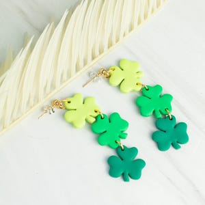 Ombre Shamrock Dangles| Polymer Clay Earrings | Minimal Earrings | Handmade | Hypoallergenic | Lightweight | Gift | St. Patty's Day