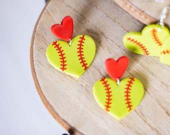 Softball Clay Dangles | Polymer Clay Earrings | Minimal Earrings | Handmade | Hypoallergenic | Lightweight | Gift | Simple