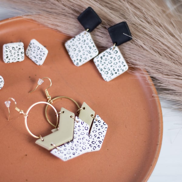 White Cheetah Collection | Polymer Clay Earrings | Minimal Earrings | Handmade | Hypoallergenic | Lightweight | Gift | Simple