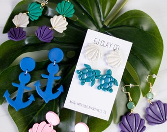Ocean Mermaid Collection Earrings | Nautical Earrings | Polymer Clay Earrings | Handmade | Hypoallergenic | Lightweight | Gift | Simple