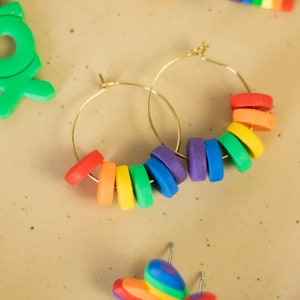Rainbow Hoops | LGBTQ+ Earrings | Polymer Clay Earrings | Earrings | Handmade | Hypoallergenic | Lightweight | Gift | Pride Jewelry