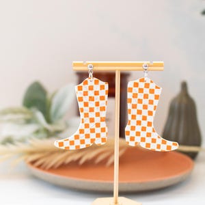 Large Checkerboard Boot Earrings |Knoxville TN | Polymer Clay Earrings | Minimal Earrings | Handmade | Hypoallergenic | Lightweight | Simple
