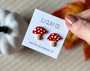 Mushroom Studs | Polymer Clay Earrings | Minimal Earrings | Handmade | Hypoallergenic | Lightweight | Gift | Simple