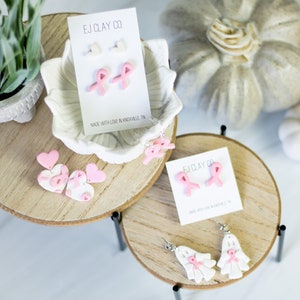 Breast Cancer Awareness Collection | Polymer Clay Earrings | Minimal Earrings | Handmade | Hypoallergenic | Lightweight | Gift | Simple