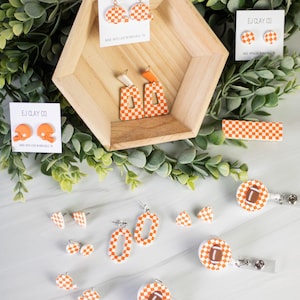 Checkboard Collection | TN Vols Clay Earrings | Minimal Earrings | Handmade | Hypoallergenic | Lightweight | Gift | Simple