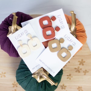 Neutral Round Square Dangles | Polymer Clay Earrings | Minimal Earrings | Handmade | Hypoallergenic | Lightweight | Gift | Simple