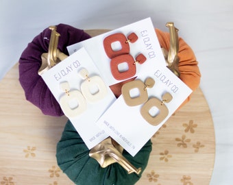 Neutral Round Square Dangles | Polymer Clay Earrings | Minimal Earrings | Handmade | Hypoallergenic | Lightweight | Gift | Simple