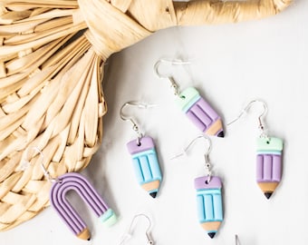 Pastel Pencil Collection | Teacher Earrings | Polymer Clay Earrings | Handmade | Hypoallergenic | Lightweight | Gift | Simple