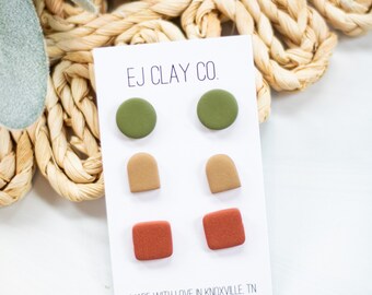 Geo Neutral Stud Pack| Minimalistic Earrings | Polymer Clay Earrings | Simple Earrings | Handmade | Hypoallergenic | Lightweight | Gift |