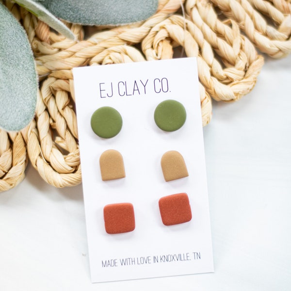 Geo Neutral Stud Pack| Minimalistic Earrings | Polymer Clay Earrings | Simple Earrings | Handmade | Hypoallergenic | Lightweight | Gift |