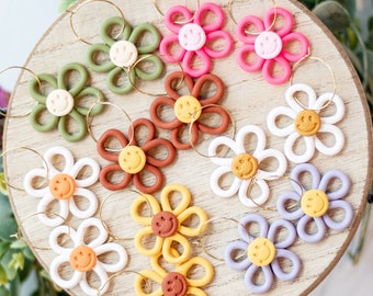 Smiley Flower Hoops Earrings | Polymer Clay Earrings | Minimal Earrings | Handmade | Hypoallergenic | Lightweight | Gift | Simple