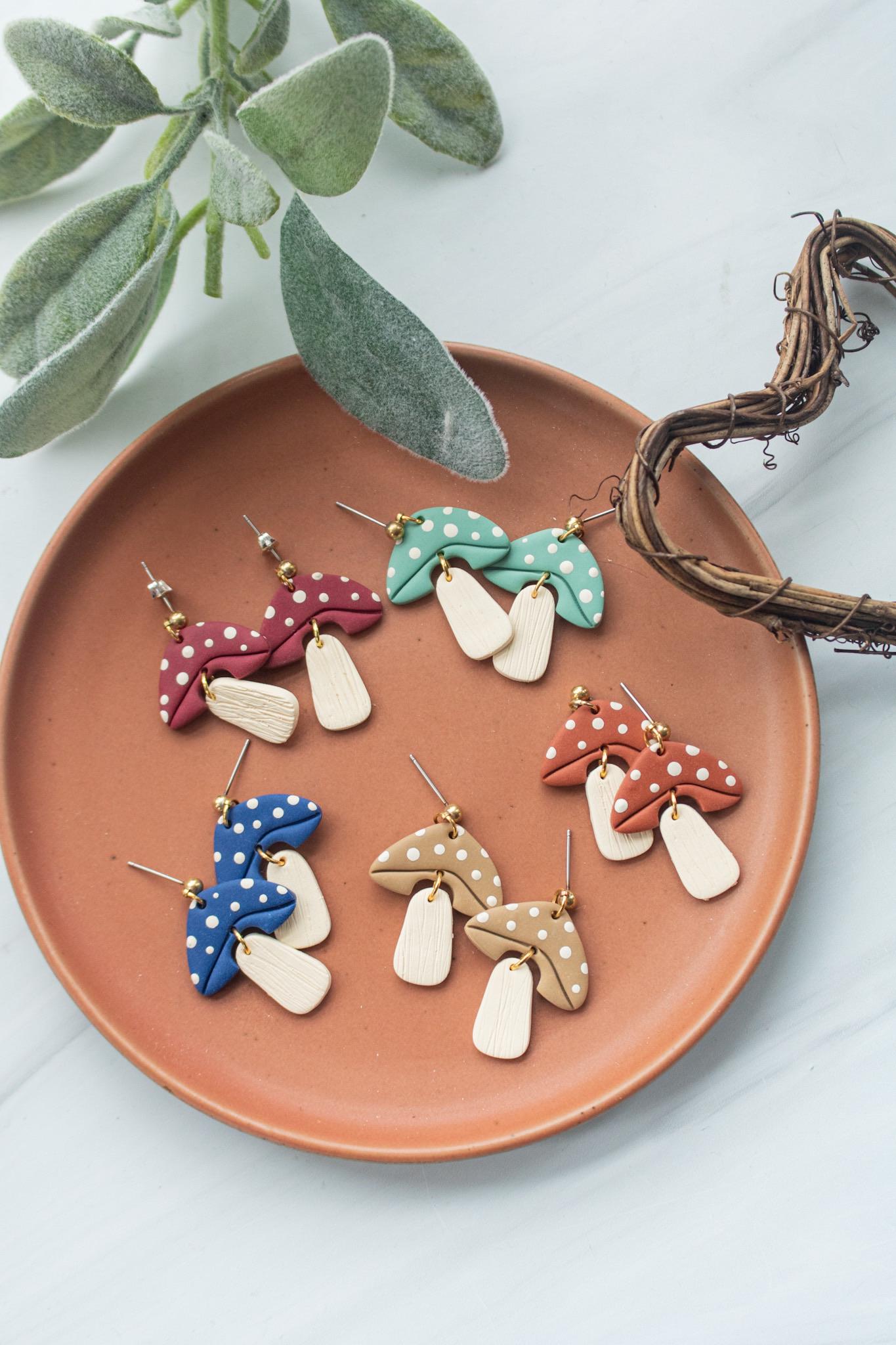 Mushroom Dangles| Polymer Clay Earrings | Minimal Earrings | Handmade | Hypoallergenic | Lightweight | Gift | Simple