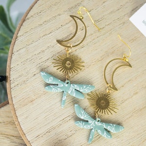 Laurel Dragonfly Dangles Brass Earrings Polymer Clay Earrings Minimal Earrings Handmade Hypoallergenic Lightweight Simple image 2