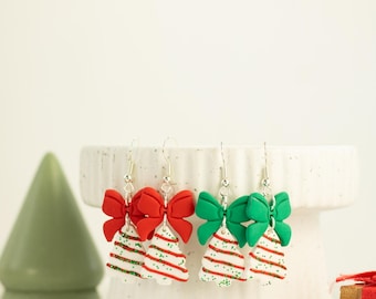 Bow Snack Cake Earrings | Christmas Earrings | Polymer Clay Earrings | Holiday Earrings | Handmade | Hypoallergenic | Lightweight | Gift |