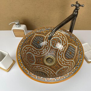 Ceramic bathroom sink, Hand painted sink, Vessel sink, Boho bathroom decor, Artisan ceramic sink, Bathroom vessel basin, Unique sink